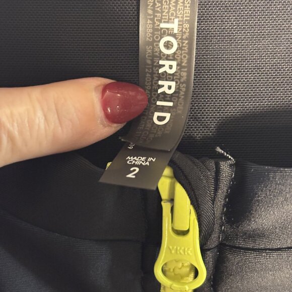 Long Sleeve Black One-Piece Swimsuit With Neon Yellow Zipper By Torrid Size 2 - Picture 4 of 9